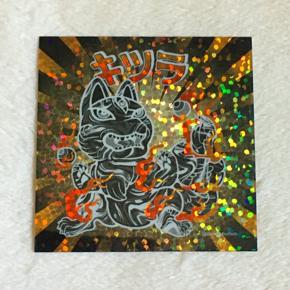 4/$25 Retro Black Kitsune Holo Seal Sticker